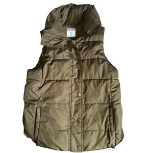 OLD NAVY womens Sm military olive green poly filled puffer vest fleece lined